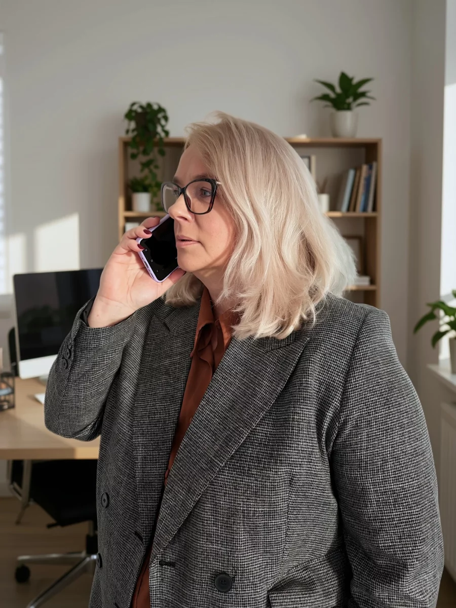 Pracownica Fiabilis rozmawia przez telefon w biurze